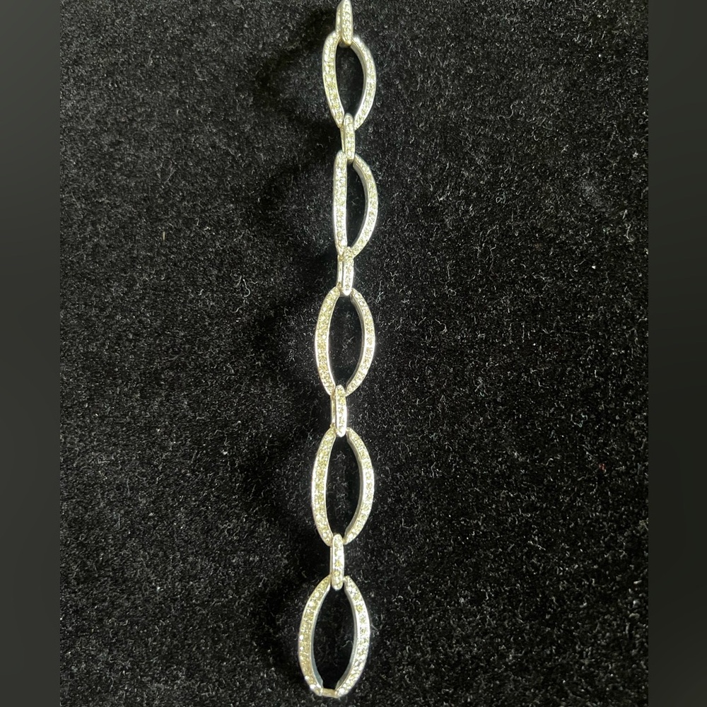 Vintage Monet Silver Tone Pave Link Bracelet